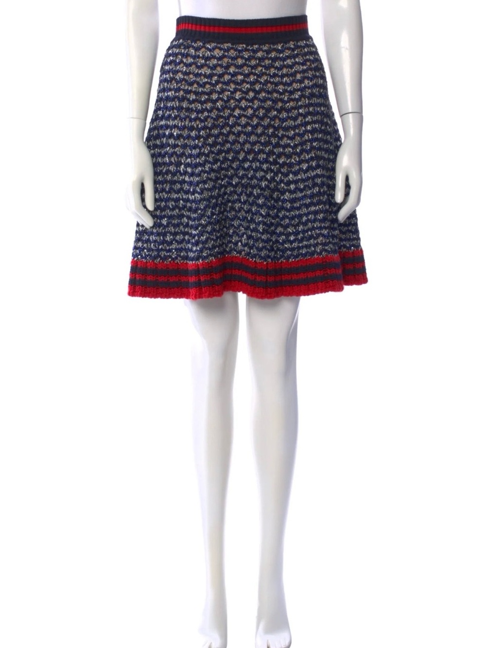 Gucci Navy and Red Tweed A-Line Skirt